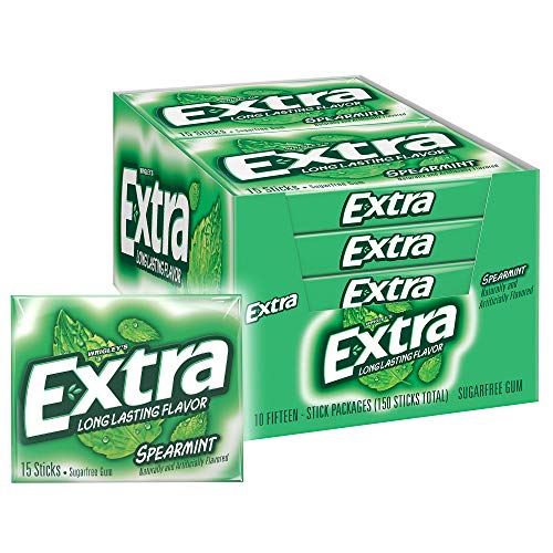 EXTRA Spearmint Sugarfree Chewing Gum, 15 Count (Pack of 10) Pieces