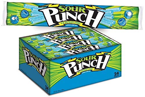 Sour Punch Straws Sweet & Sour Blue Raspberry Soft Chewy Candy (24 Pack)