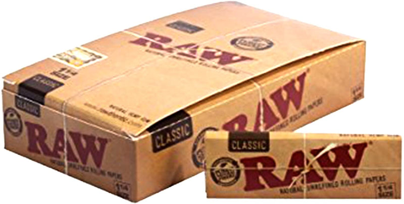 Raw Unrefined Classic 1.25 1 1/4 Size Cigarette Rolling Papers, 24 Pack Box