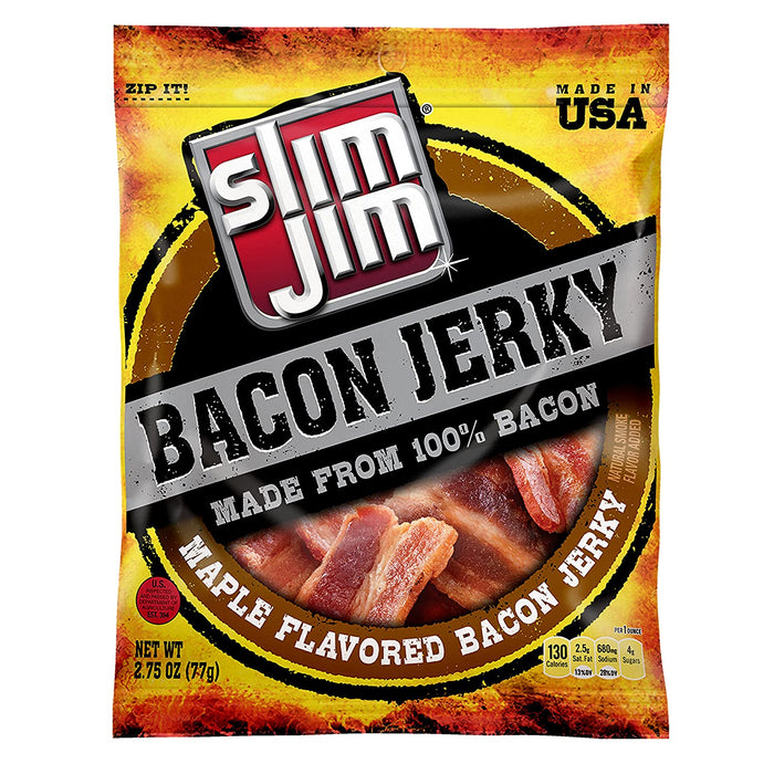 Slim Jim Maple Bacon Jerky 2.75 Ounce Single Bag Wholesale